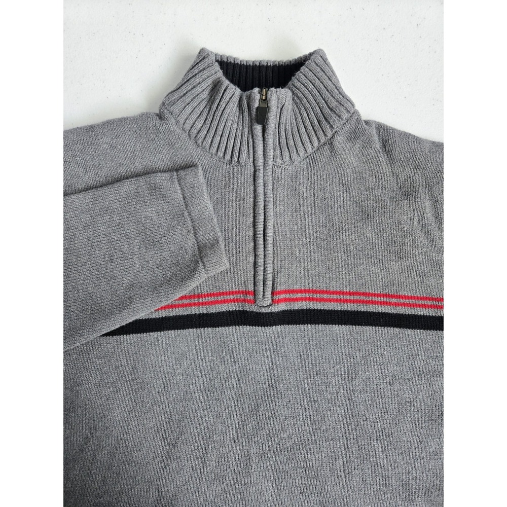 Eddie Bauer Men's XL Gray Red Black 1/4 Zip High‎ Neck Heavyweight Knit Sweater
